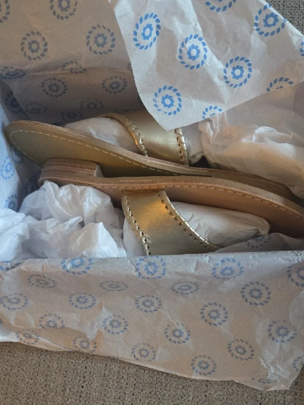 Jack Rogers Metallic Gold Embroidered Champagne Thong Sandals